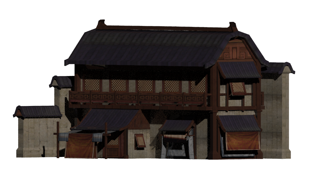 中式两层民居商铺建筑建模